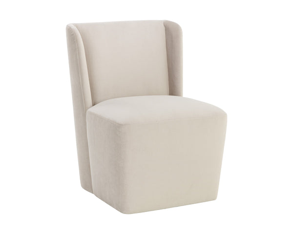Sunpan Amita Upholstered Wheeled Dining Chair with Curved Frame and Spill Resistant Fabric 109898V