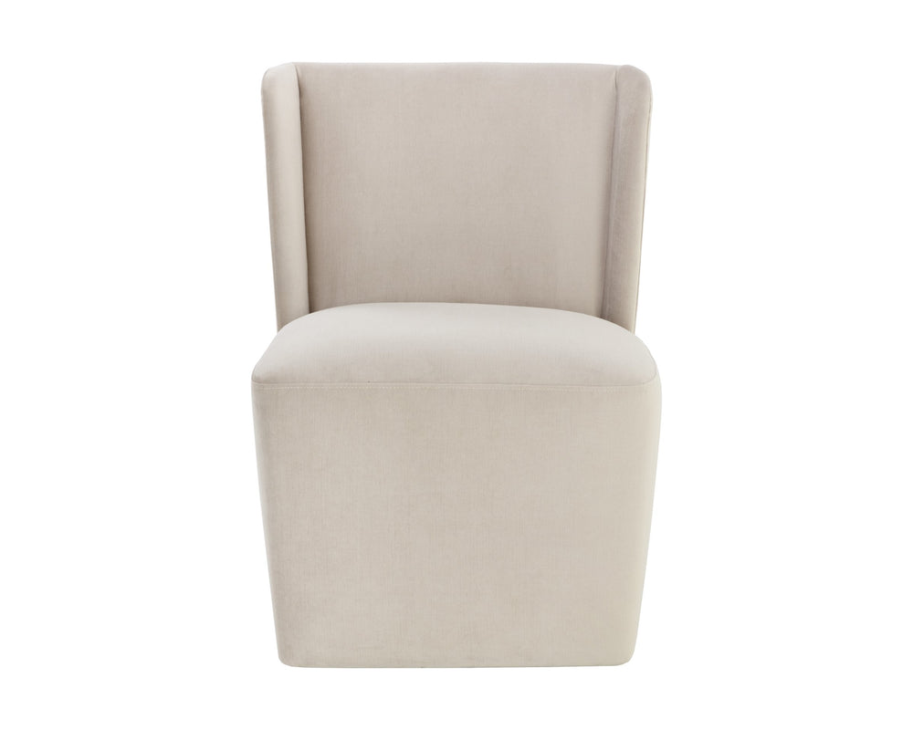 Sunpan Amita Upholstered Wheeled Dining Chair with Curved Frame and Spill Resistant Fabric 109898V