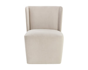 Sunpan Amita Upholstered Wheeled Dining Chair with Curved Frame and Spill Resistant Fabric 109898V