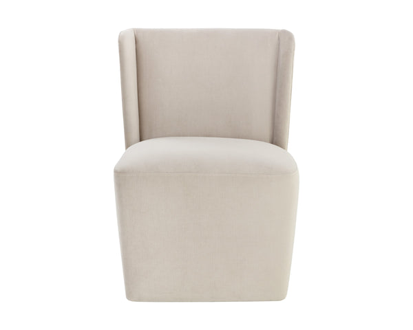 Sunpan Amita Upholstered Wheeled Dining Chair with Curved Frame and Spill Resistant Fabric 109898V