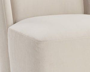 Sunpan Amita Upholstered Wheeled Dining Chair with Curved Frame and Spill Resistant Fabric 109898V