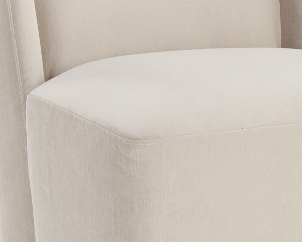 Sunpan Amita Upholstered Wheeled Dining Chair with Curved Frame and Spill Resistant Fabric 109898V