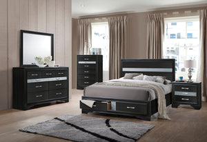 English Elm Black Queen Bed with Storage Drawers, 3D Texture Veneer & Sparkling Trim, No Box Spring Needed B062S00511