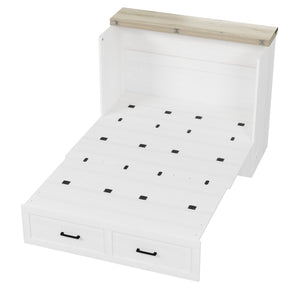 English Elm Full Farmhouse Murphy Cabinet Bed with Charging Station and Large Drawers, Space-Saving Guest Solution White 52.25 L x 26.25 W x 5.25 H N733S237853W