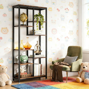 English Elm Display Cabinet Wall Mounted 5 Tier Glass Door Shelving for Collectibles Matte Black T3971P449846