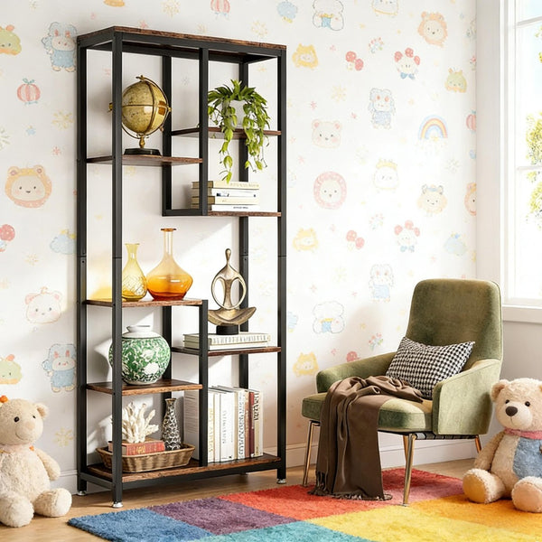 English Elm Display Cabinet Wall Mounted 5 Tier Glass Door Shelving for Collectibles Matte Black T3971P449846