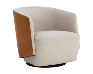 Sunpan Sarina Two-Tone Velvet Swivel Lounge Chair Sculptural Accent for Bedroom or Living Room 109912V