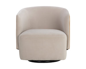 Sunpan Sarina Two-Tone Velvet Swivel Lounge Chair Sculptural Accent for Bedroom or Living Room 109912V