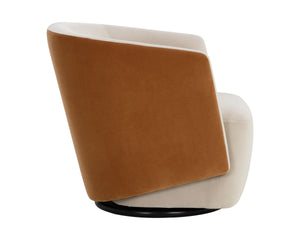 Sunpan Sarina Two-Tone Velvet Swivel Lounge Chair Sculptural Accent for Bedroom or Living Room 109912V