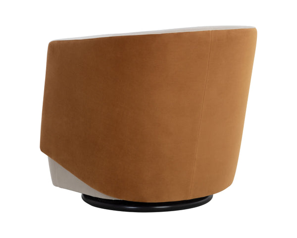 Sunpan Sarina Two-Tone Velvet Swivel Lounge Chair Sculptural Accent for Bedroom or Living Room 109912V