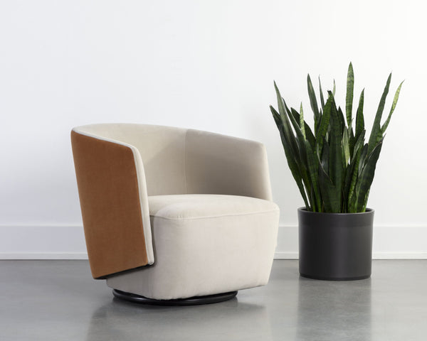 Sunpan Sarina Two-Tone Velvet Swivel Lounge Chair Sculptural Accent for Bedroom or Living Room 109912V