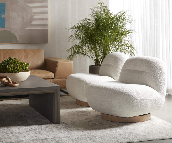 Sunpan Franze Swivel Lounge Chair with Merino Upholstery and Blonde Rubberwood Base 109920V