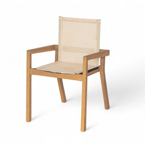 English Elm Christopher Knight Home® - BELFAST Teak Frame Outdoor Dining Chairs Set of 2 — Beige Mesh Comfort, Durable Weather-Resistant Design N762P240699A