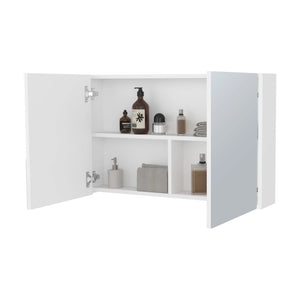English Elm White Wall-Mounted Medicine Cabinet With Mirrors, 3 Shelves & Modern Design For Space-Saving Style B062P252186-GIGA