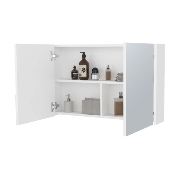English Elm White Wall-Mounted Medicine Cabinet With Mirrors, 3 Shelves & Modern Design For Space-Saving Style B062P252186-GIGA