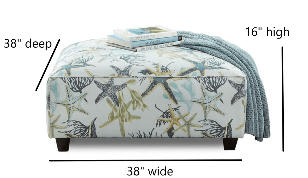 Fusion Jitterbug Flax Savannah Ocean Cocktail Ottoman - Stylish, Functional, And Perfect For Any Room Multi S,75% Polyester,25% Cotton 109 Savannah Ocean Cocktail Ottoman