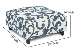 Fusion Truth Sonata Navy Cocktail Ottoman - Stylish, Safe & Versatile Square Padded Centerpiece For Your Home White Ws,97% Polypropylene,3% Polyester 109 Sonata Navy Cocktail Ottoman