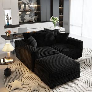 English Elm 82.7" Plush Corduroy 3-Seat Sofa - Modern Cloud Couch With Ottomans, Deep Comfort For Any Space W1885S00155