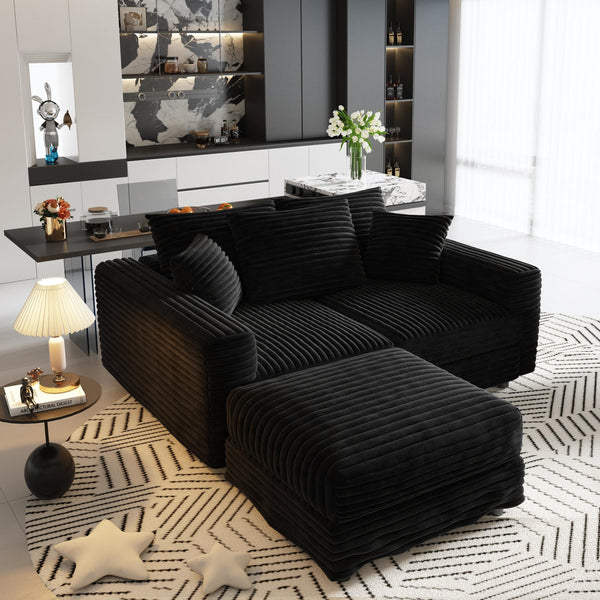 English Elm 82.7" Plush Corduroy 3-Seat Sofa - Modern Cloud Couch With Ottomans, Deep Comfort For Any Space W1885S00155