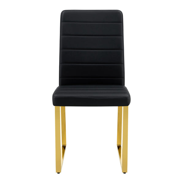 English Elm 2-pack Pu Leather Dining Chairs with Iron Legs and Foam Cushion for Home or Office Black+Gold W2920P294520