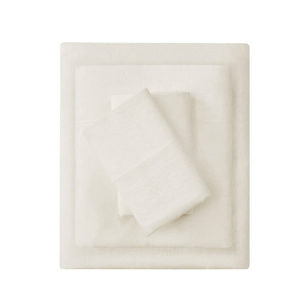 JLA Home Beautyrest - 4 Piece Sheet Set Oversized Cotton Flannel Bedding — Brushed Soft, Warm, Pre-Shrunk, OEKO-TEX Certified Comfort Ivory Solid BR20-1849