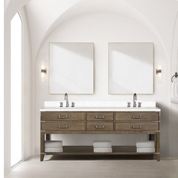 English Elm Grey Oak Double Bath Vanity With Cultured Marble Top, Chrome Faucets & 36” Mirrors For Modern Style B2731S01913