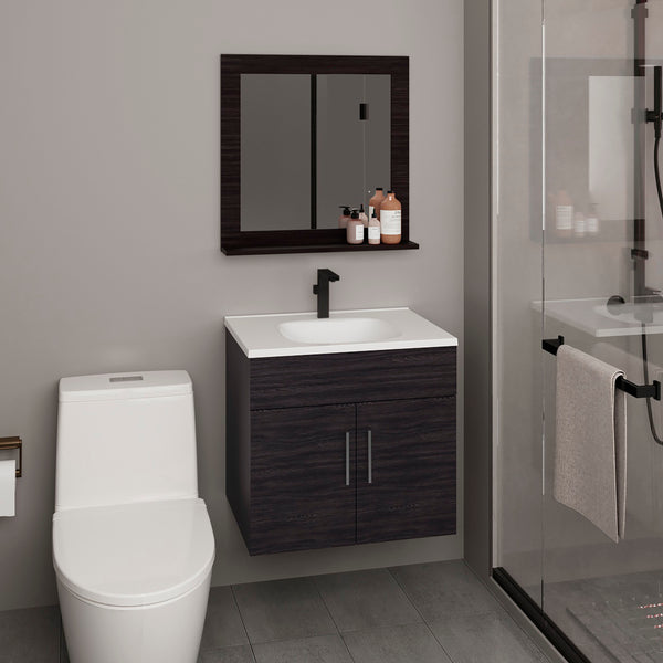 English Elm Blake Wall-Mounted Bathroom Mirror Cabinet with Two Shelves, Durable MDF, Modern Blanco Kronos Finish Black 29.92 L x 24.8 W x 12.6 H B200P313691