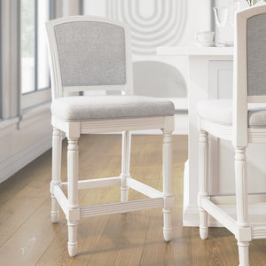 English Elm 26" Counter Stool Weathered Frame Woven Upholstery Turned Legs Kitchen Island Seating White B2751P436454