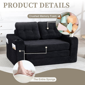 English Elm Convertible Floor Sofa Bed with Memory Foam and Ribbed Corduroy for Small Spaces Black W395P438026