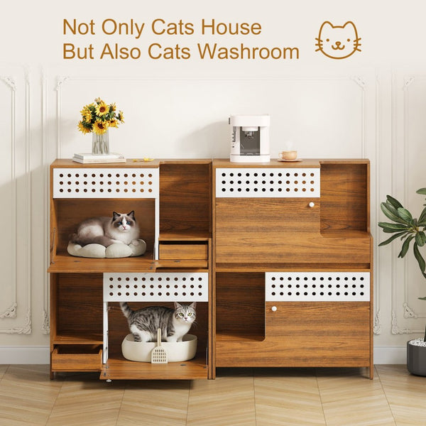 English Elm 2-piece Modern Cat Litter Box Enclosure Side Table Set with Hidden Storage N752S004342D