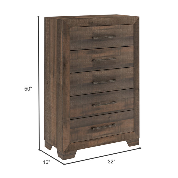 English Elm Wallace & Bay - Brown 5-Drawer Chest – Brown Penny Wood Finish, Casual Stylish Storage, Easy-Care, 50"H, 32"W B361P384475