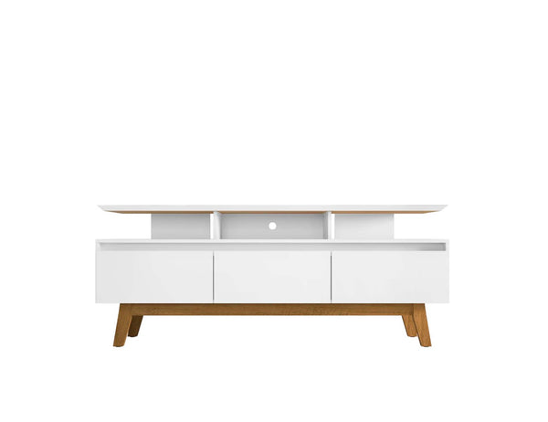 English Elm Yonkers 71" Modern White Tv Stand With Ample Storage, Floating Shelf & Solid Wood Legs For Style B365P398400-GIGA