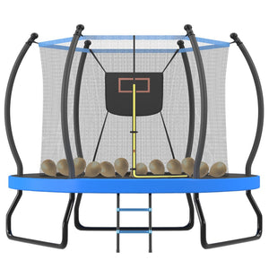 English Elm 10ft Steel Backyard Trampoline with Basketball Hoop Safety Net Padded Poles Ladder N739P307895C
