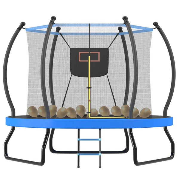 English Elm 10ft Steel Backyard Trampoline with Basketball Hoop Safety Net Padded Poles Ladder N739P307895C
