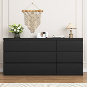 English Elm 9 Drawer Matte Black Dresser Push Open Handleless Design Wide Bedroom Storage Chest W409P334005