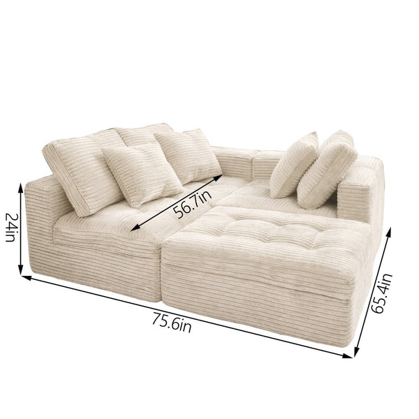 English Elm Modular Cloud Sectional Sofa with Ottoman Faux Fur Velvet Plush Living Room Couch W5502S00007