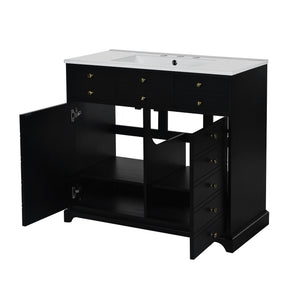 English Elm 36'' Bathroom Vanity with Ceramic Sink Combines Retro Solid Wood Frame, Soft-Close Drawers & Ample Storage Black N710P195628B