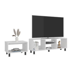 English Elm 2pc Millville White Living Room Set with Coffee Table and Four Shelf Media Rack B092P474484
