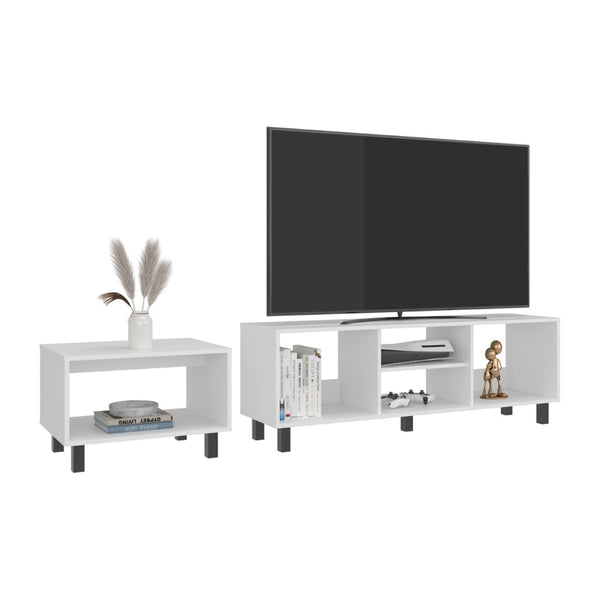 English Elm 2pc Millville White Living Room Set with Coffee Table and Four Shelf Media Rack B092P474484