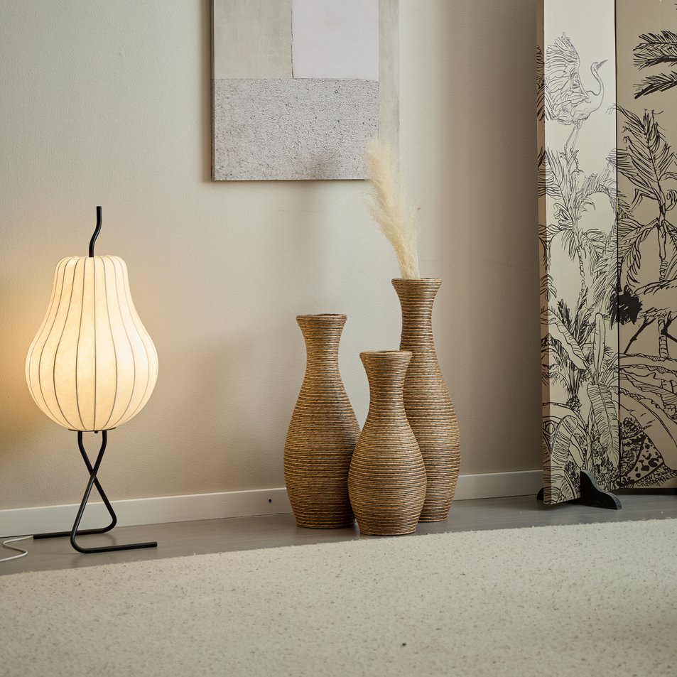 English Elm 3-piece modern PVC floor vase set with tall standalone racks for artificial branches and decor accents Beige W2796P261494