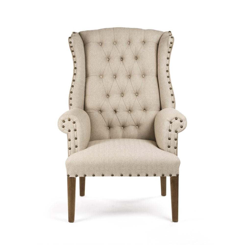 Zentique #10 Tufted Wing Chair - Elegant Vintage Comfort In Antique Linen & Burlap For Your Living Space Antique Natural Linen,Burlap Hardwood Maple ,Linen ,Burlap #10 Tufted Wing Chair