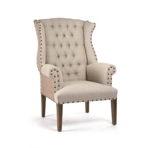 Zentique #10 Tufted Wing Chair — Solid Maple Frame, Linen-Burlap Upholstery, Deep Button Tufting & Plush Foam Seating (Made in USA) #10 Tufted Wing Chair