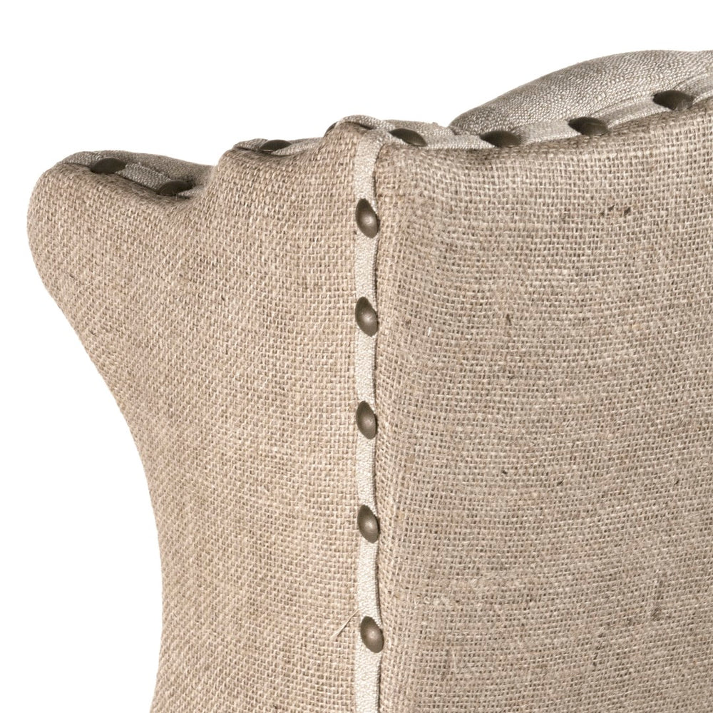 Zentique #10 Tufted Wing Chair - Elegant Vintage Comfort In Antique Linen & Burlap For Your Living Space Antique Natural Linen,Burlap Hardwood Maple ,Linen ,Burlap #10 Tufted Wing Chair