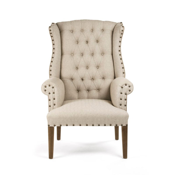 Zentique #10 Tufted Wing Chair — Solid Maple Frame, Linen-Burlap Upholstery, Deep Button Tufting & Plush Foam Seating (Made in USA) #10 Tufted Wing Chair
