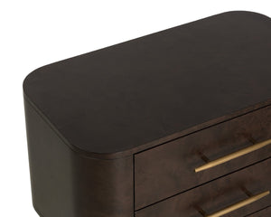 Sunpan EZEKIEL Nightstand - Chic Maple Burl Veneer with Soft-Close Drawers and Brushed Gold Accents 112139