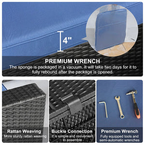 English Elm 7 Pieces Outdoor Sectional Set - Dark Blue PE Rattan Patio Sofa with Glass Table, Cushions, Modular Plan W813S00005