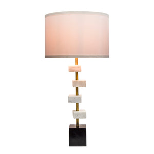 English Elm D15x30" Marble Table Lamp with Brass Frame & White Fabric Drum Shade — Vintage Modern Accent Light for Living Room W2078P399248
