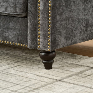 English Elm Modern Chenille 3+2 Seater Sofa with Rolled Arms, Velvet Touch, Nailhead Trim, Solid Wood Legs, Cozy Gray W3373S00021