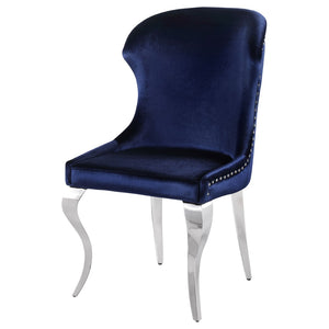 English Elm Daphne Velvet Wingback Dining Chairs with Nailhead Trim and Cabriole Legs Set of 2 Inky Blue B062S01464