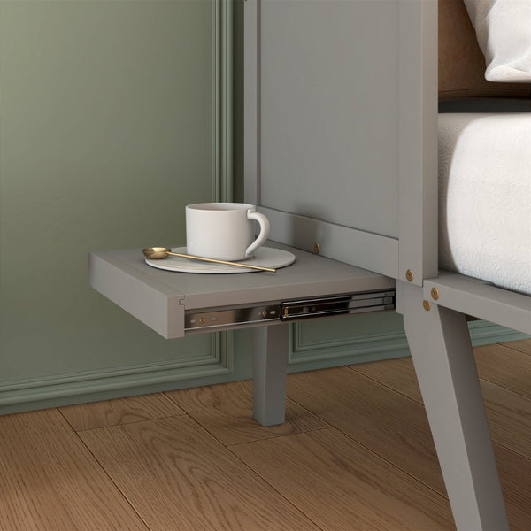 English Elm Queen Murphy Cabinet Bed Solid Pine Build with Usb Charging and Fold Out Desktop Grey W504S00167